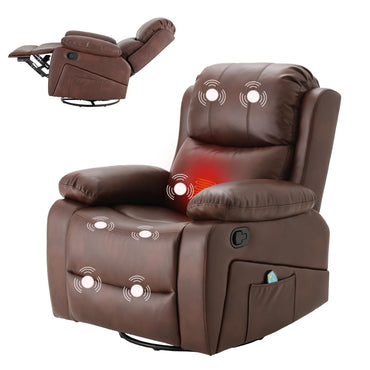 YODOLLA 360° Swivel Recliner Chair with Massage and Heat, Brown