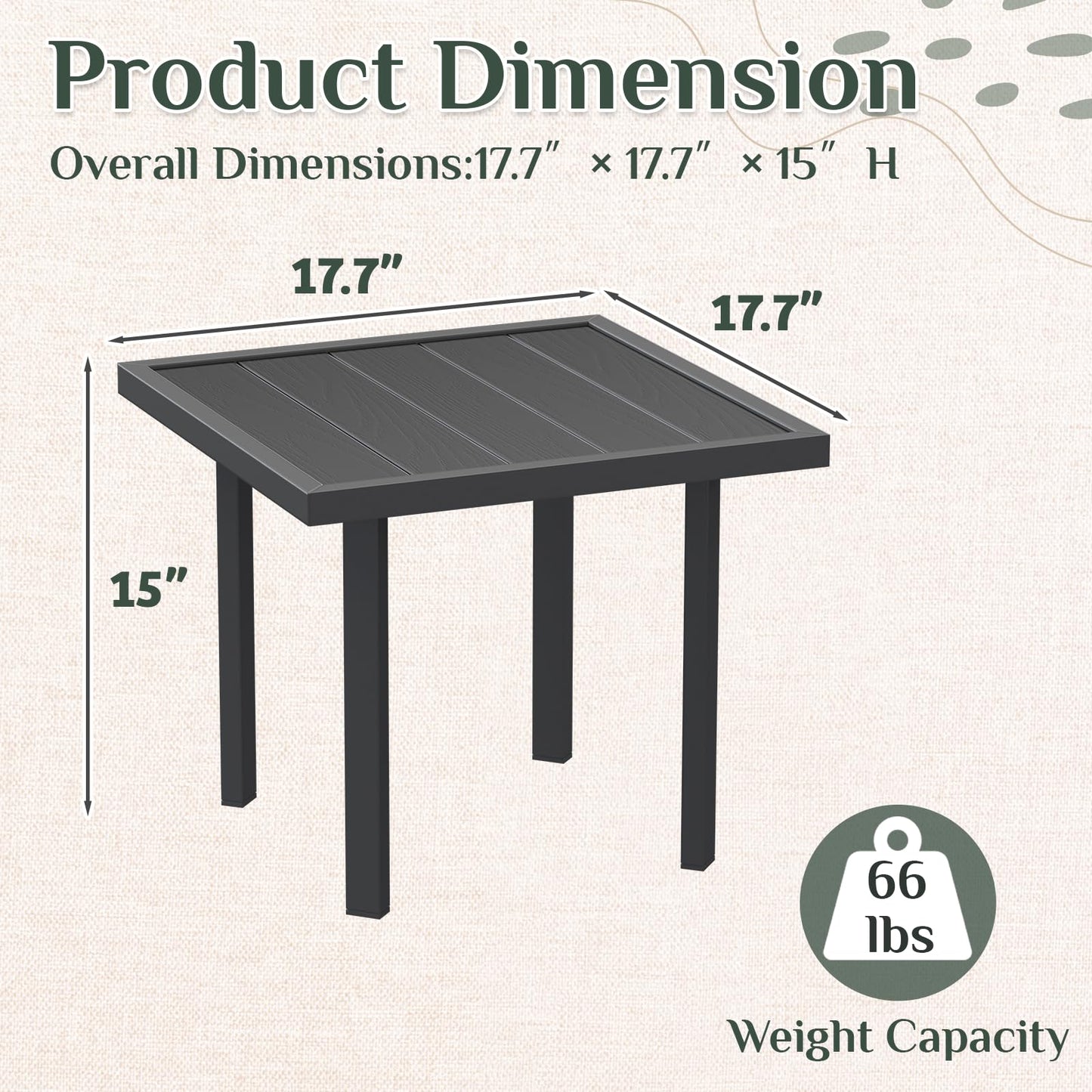 YODOLLA Outdoor Dining Set, Metal Frame Patio 3PCS (2 Chair+Side Table)