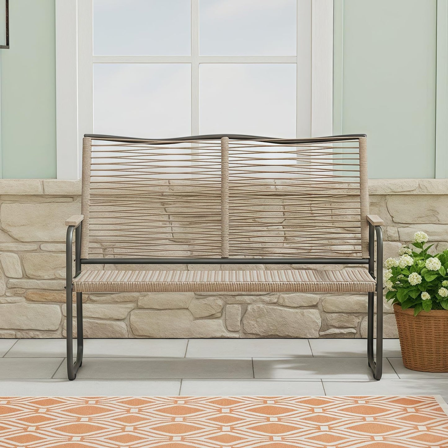 YODOLLA Outdoor Garden Bench, Weatherproof Wicker Outside Benches