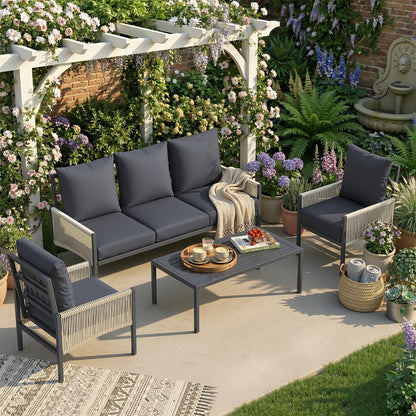 YODOLLA Aluminum Patio Furniture Set Outdoor Sectional Couch with Coffee Central Table