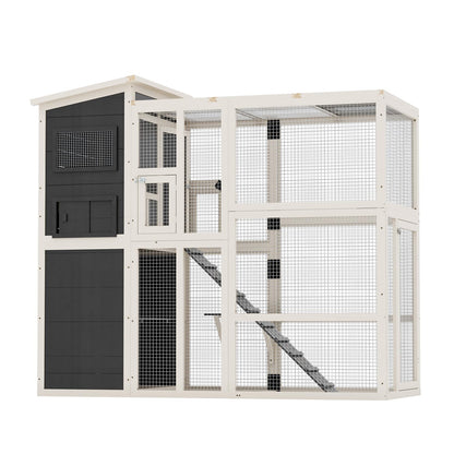 YODOLLA 75" Large Catio Outdoor Cat Enclosure with Weatherproof Roof, 4 Tiers Catios
