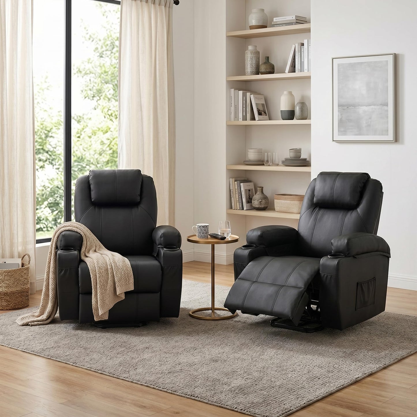 YODOLLA Power Lift Recliner Chair for Elderly with Side Pockets, PU Leather, Black