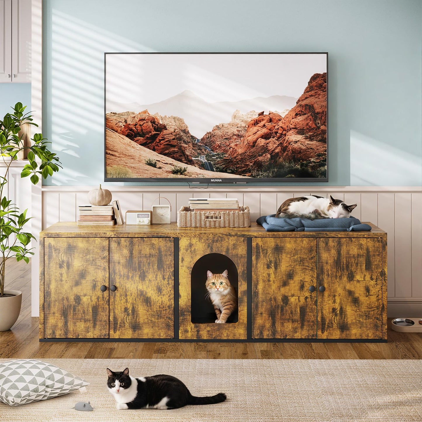 YODOLLA Cat Litter Box Enclosure with Double Room and Large Storage Space