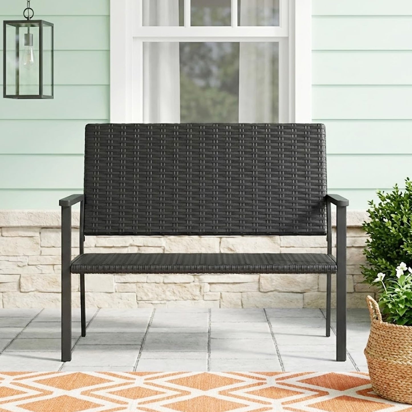 YODOLLA Outdoor Garden Bench Weatherproof Wicker Outside Benches
