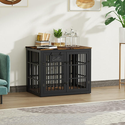YODOLLA 32" Dog Crate Furniture Heavy Duty Dog Kennel Indoor with Name Tag