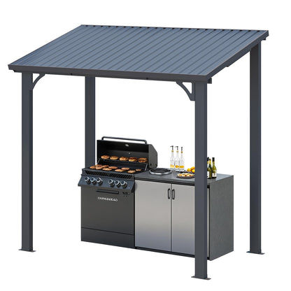 YODOLLA 8'x5' Hardtop Gazebo, Wall-Mounted Lean to Metal Awnings Pergola