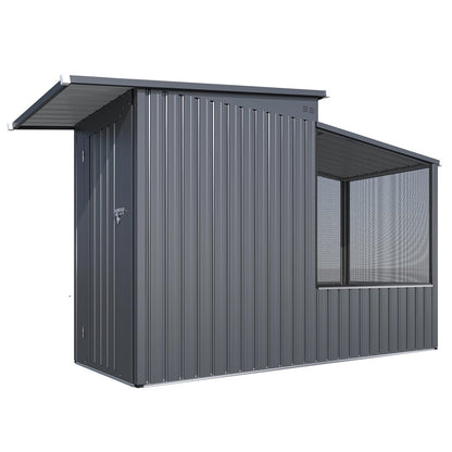 YODOLLA 3'x8' Metal Outdoor Storage Shed with Mesh Window, Garden Shed