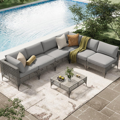 YODOLLA 7-Piece Patio Furniture Set PE Rattan Wicker Conversation Set