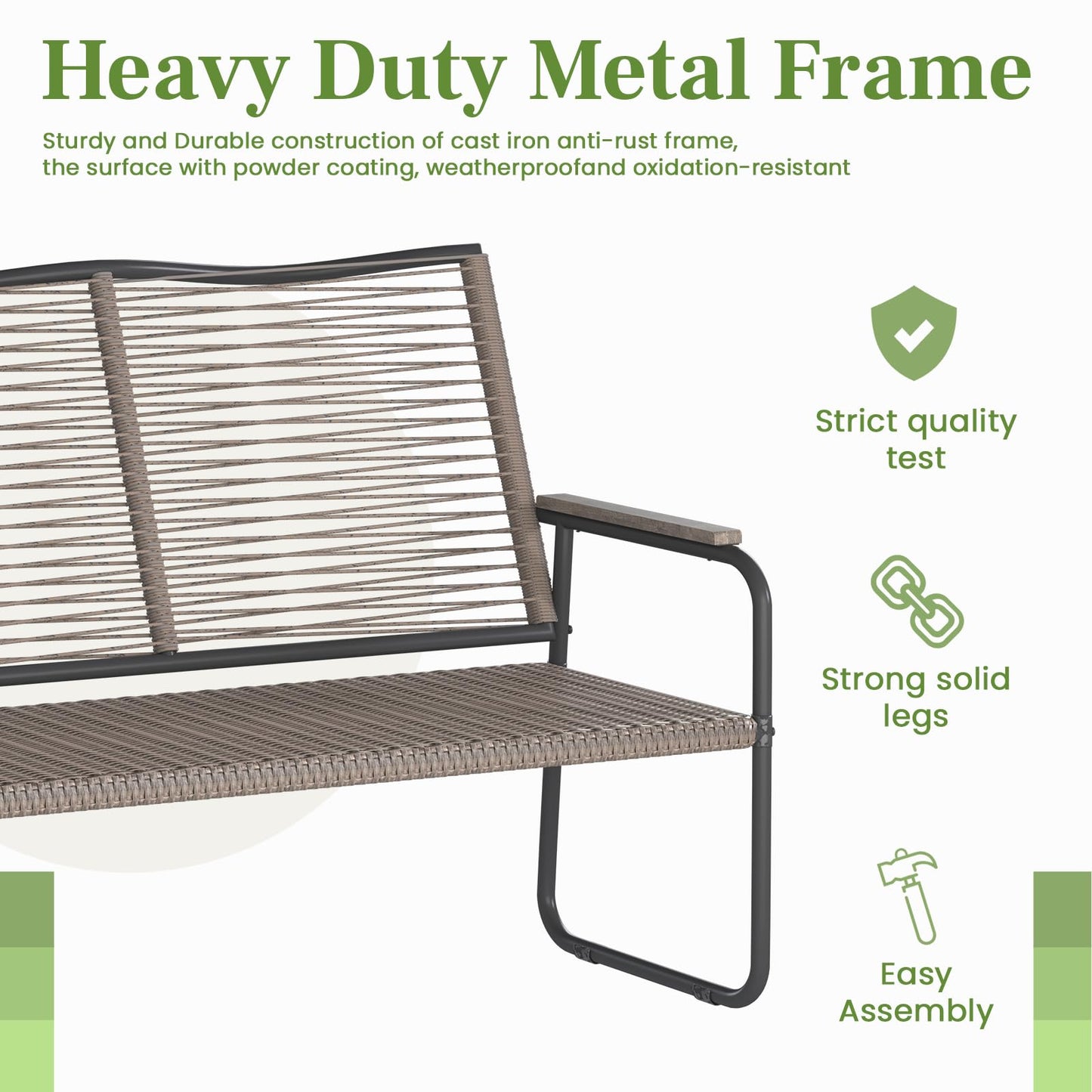 YODOLLA Outdoor Dining Set, Metal Frame Patio 2PCS (Vine Back Bench+Side Table)