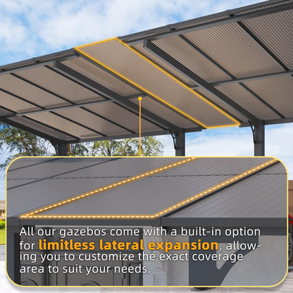 YODOLLA 16' x 10' Freestanding Gazebo Outdoor Pergola Lean to Hardtop Gazebo Carport