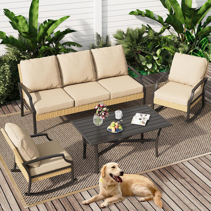 YODOLLA 4 Pieces Patio Furniture Set Outdoor Rattan Conversation Bistro Set