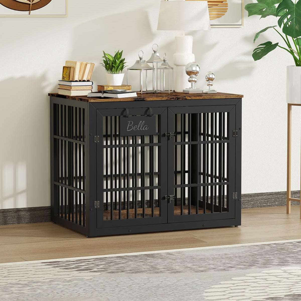 YODOLLA 38" Dog Crate Furniture Heavy Duty Dog Kennel Indoor with Name Tag