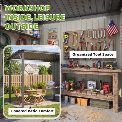 YODOLLA 8' x 4' Outdoor Open-Sided Metal Storage Shed with 56 Sq. Ft Covered