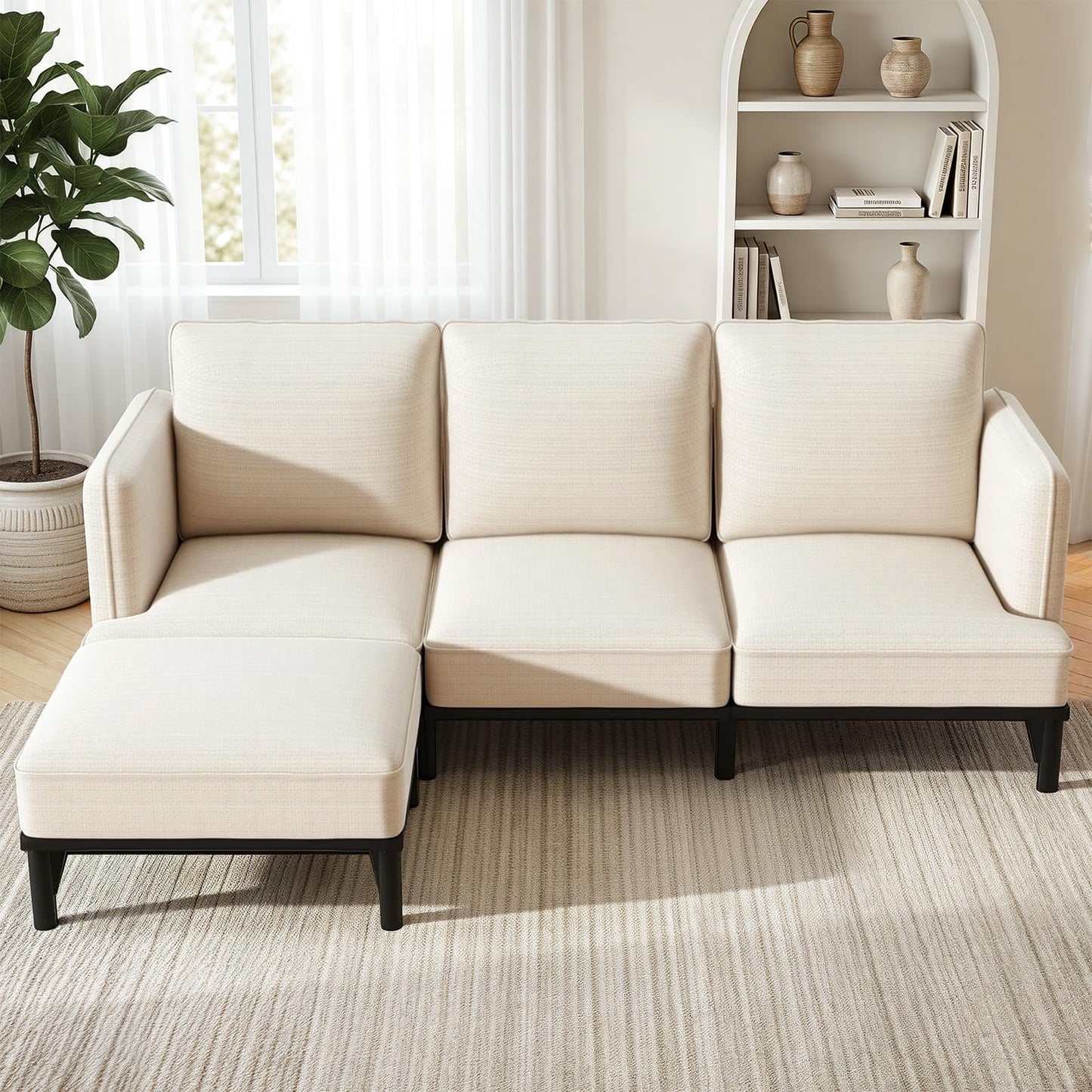 YODOLLA 3 Seater Sofa Bed with Ottoman, Modular Sofa Cloud Couch Lounge