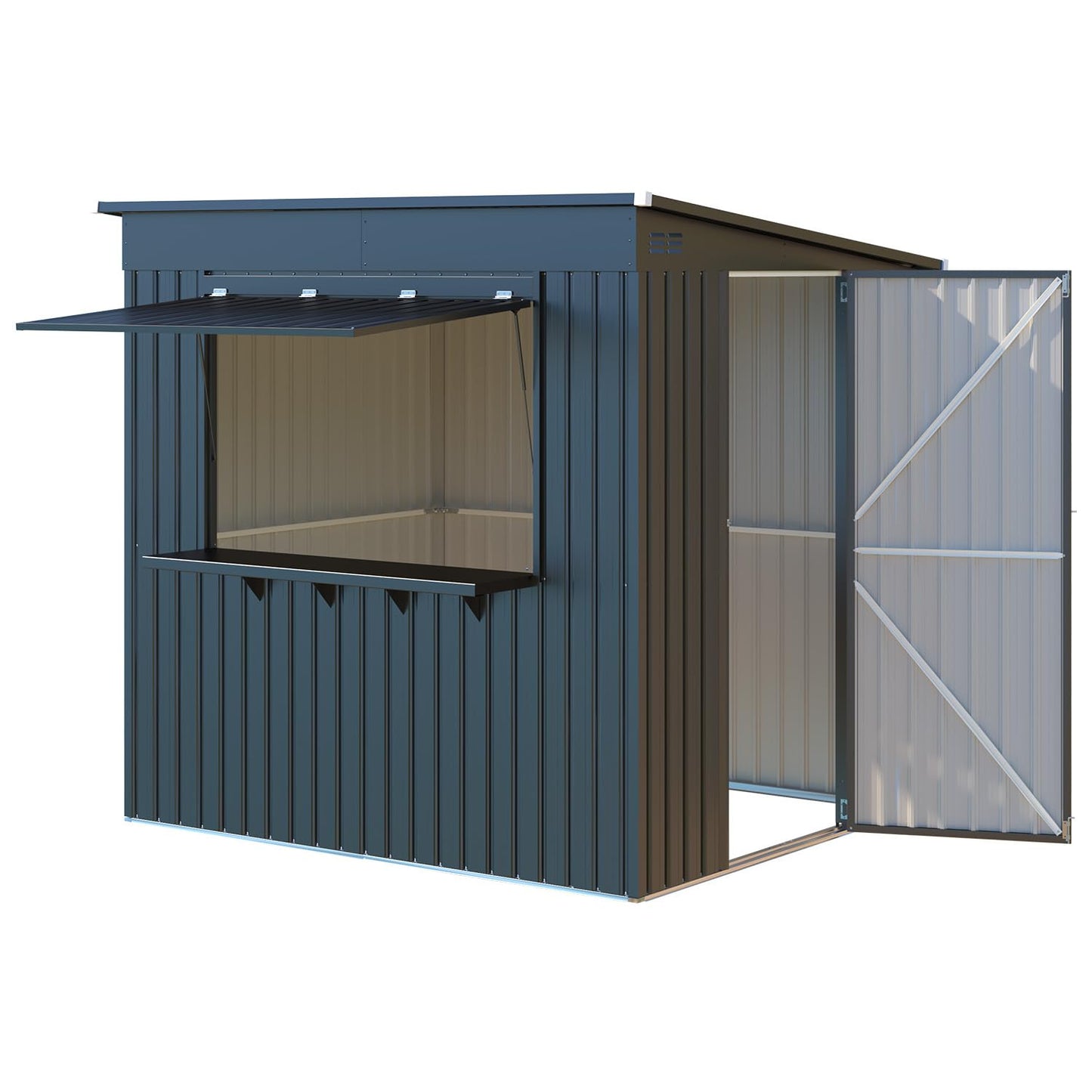 YODOLLA 8x4 FT Outdoor Storage Shed with Bar Counter, 2-in-1 Patio Metal Backyard Bar & Tool Storage Cabinet