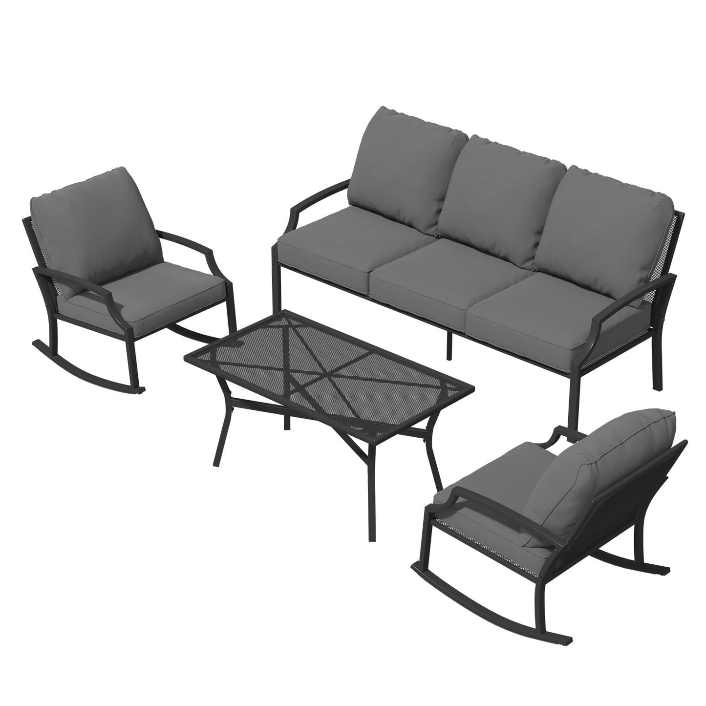 YODOLLA 4-Piece Outdoor Patio Furniture Set with Rocking Chair, Metal Mesh Conversation Bistro Set