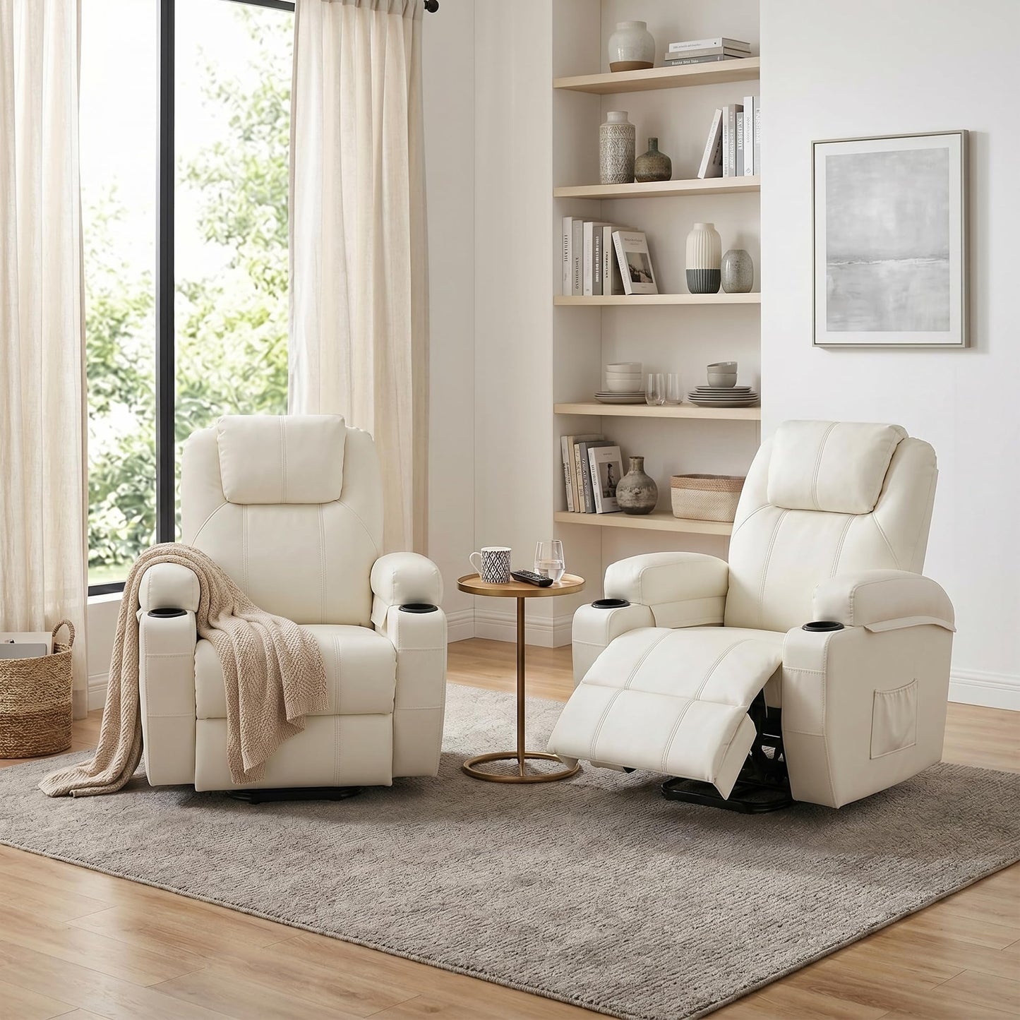 YODOLLA Power Lift Recliner Chair for Elderly with Side Pockets PU Leather, White