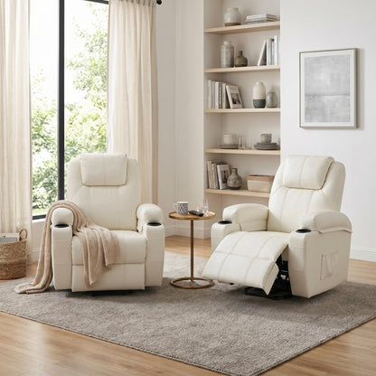 YODOLLA Power Lift Recliner Chair for Elderly with Side Pockets PU Leather, White