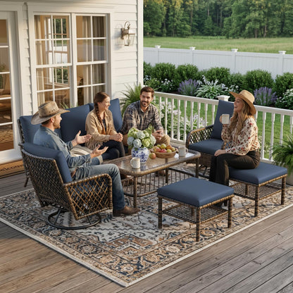 YODOLLA 6PCSPatio Furniture Set Seats 7 Sectional Sofa Couch Wicker Conversation Set