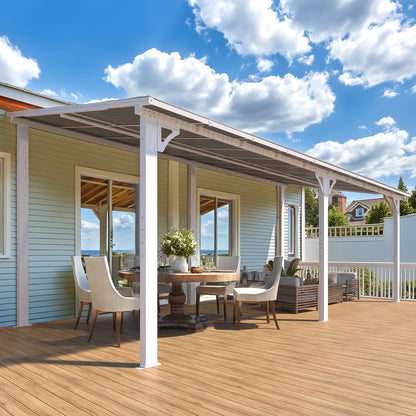 YODOLLA 20' x 8' Gazebo Wall-Mounted Hard Top Lean to Metal Shelter Pergolas, White