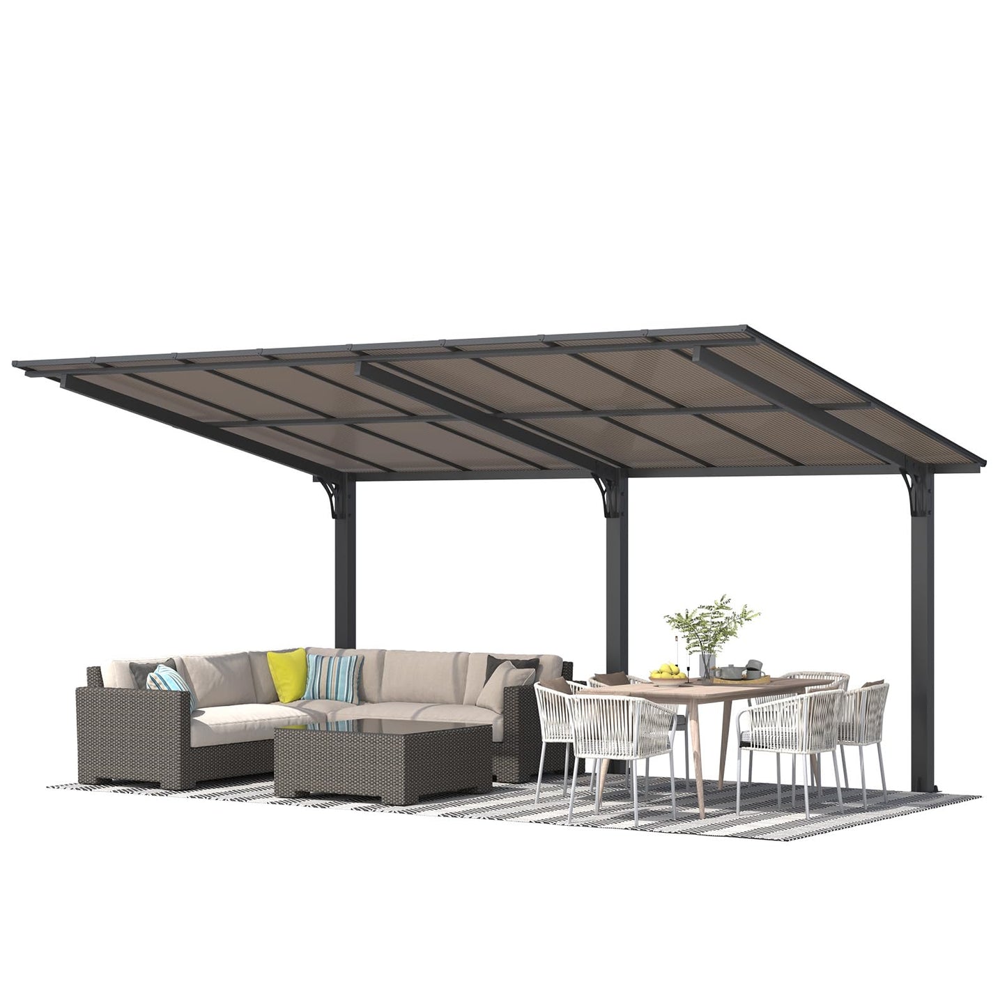 YODOLLA 16' x 10' Freestanding Gazebo Outdoor Pergola Lean to Hardtop Gazebo Carport