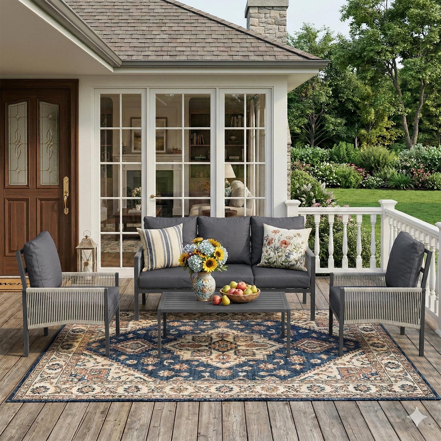 YODOLLA Aluminum Patio Furniture Set Outdoor Sectional Couch with Coffee Central Table